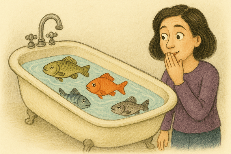 fresh fish in bathtub